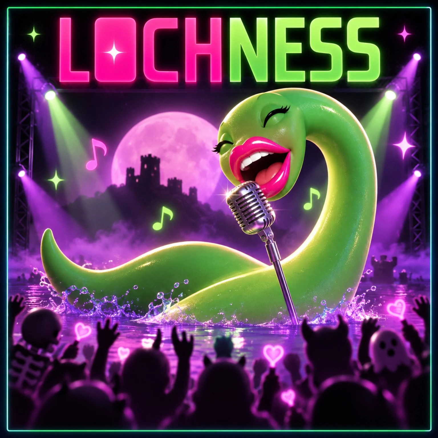 A Lochness Halloween album cover featuring Lochness in a glamorous monster-pop pose